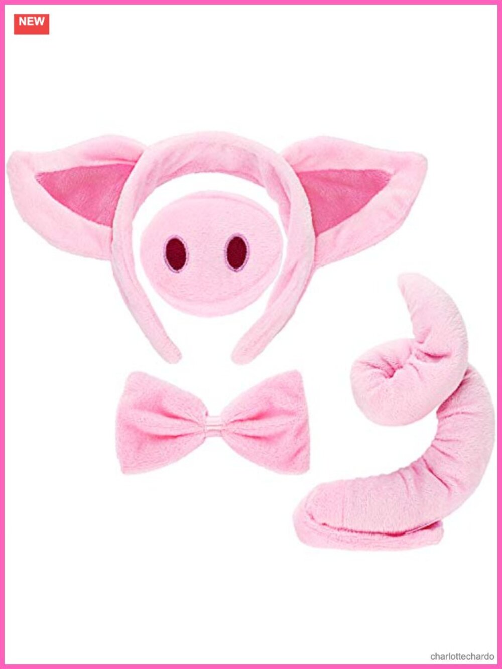 Pig Costume Set 4 Pc Ears Headband Nose Tail Bow Tie Dress Up
